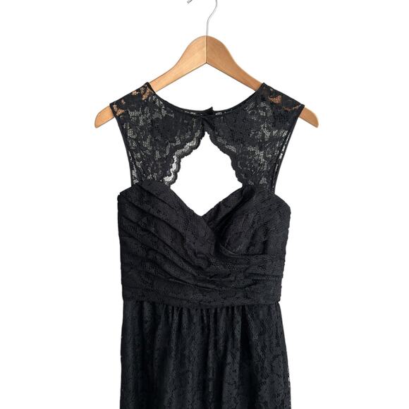 Amsale Black Lace Key Hole Front Back Cut Out Neckline Floor Length Gown Size 6 - Picture 3 of 9